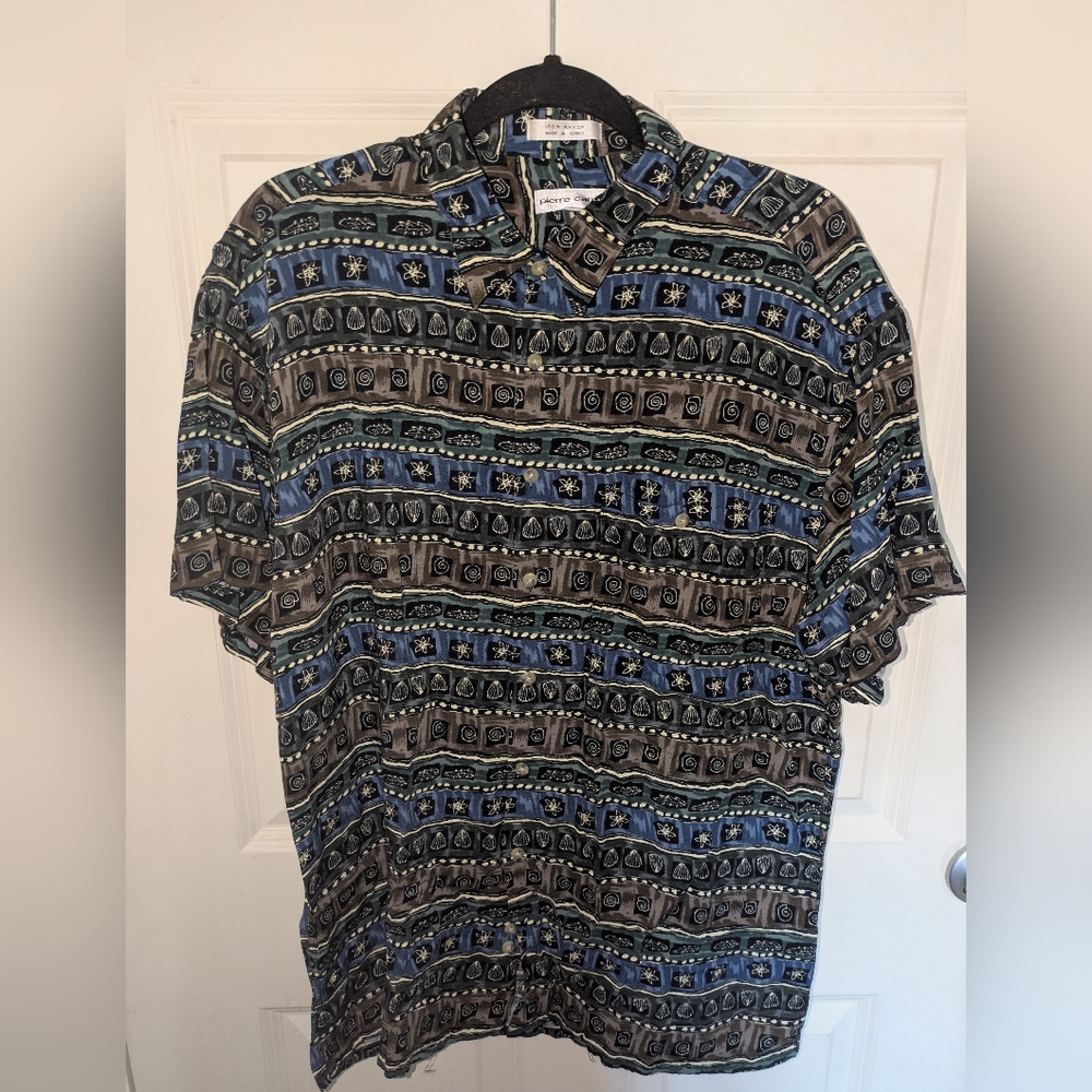 Pierre Cardin Silk Button Up Shirt Mens Large Multicolor Vintage